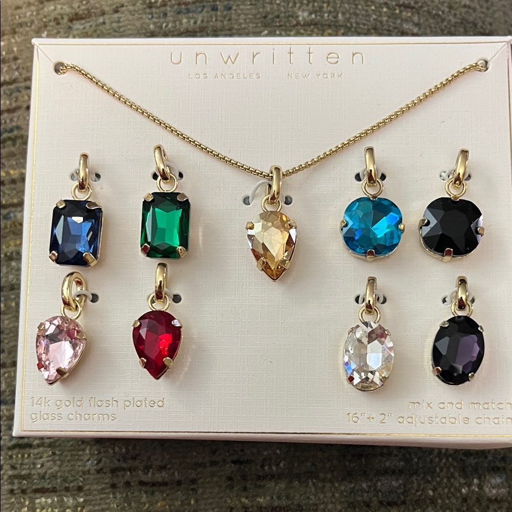 Unwritten Los Angeles New York Gold Necklace with Multicolor Gem Charms